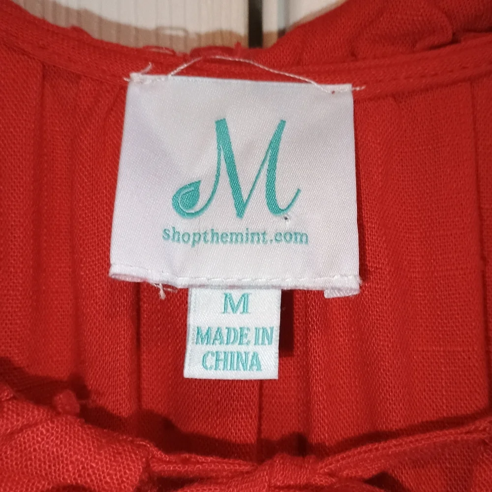 M Shopthemint Women’s Size M Red Linen Cotton Ruffle Peasant Tunic Dress Boho - Picture 2 of 13